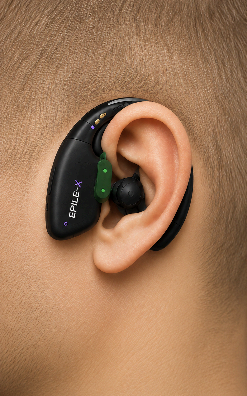 Epile-X worn behind the ear